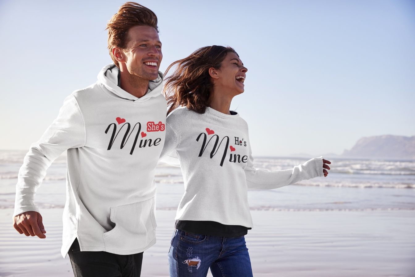 Joyful Couple On Beach With Shes Mine Hes Mine Shirts 70
