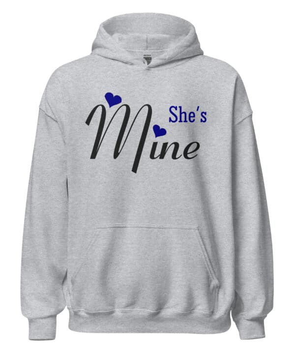 She’s Mine Hoodie | Cute Matching Couple Sweatshirt – heather blue