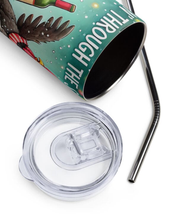 Cluckin’ Through the Snow Tumbler | Funny Chicken Christmas Cup – white detail
