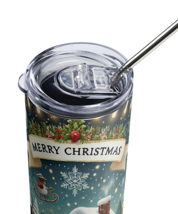 Christmas Village Tumbler | Cozy Snowman Winter Scene – white detail