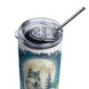 Wolf Moon Tumbler | Winter Forest Nightscape – white detail