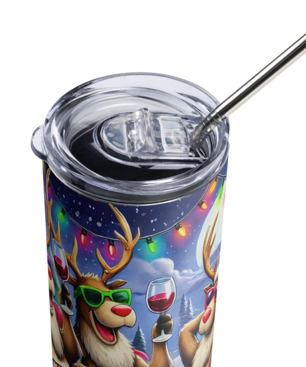 Reindeer Wine Party Tumbler | Funny Christmas Cheers Cup – white detail