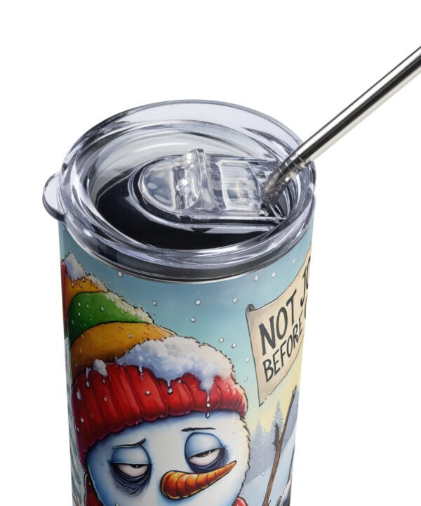 Not Jolly Before Coffee Tumbler | Grumpy Snowman Cup – white detail