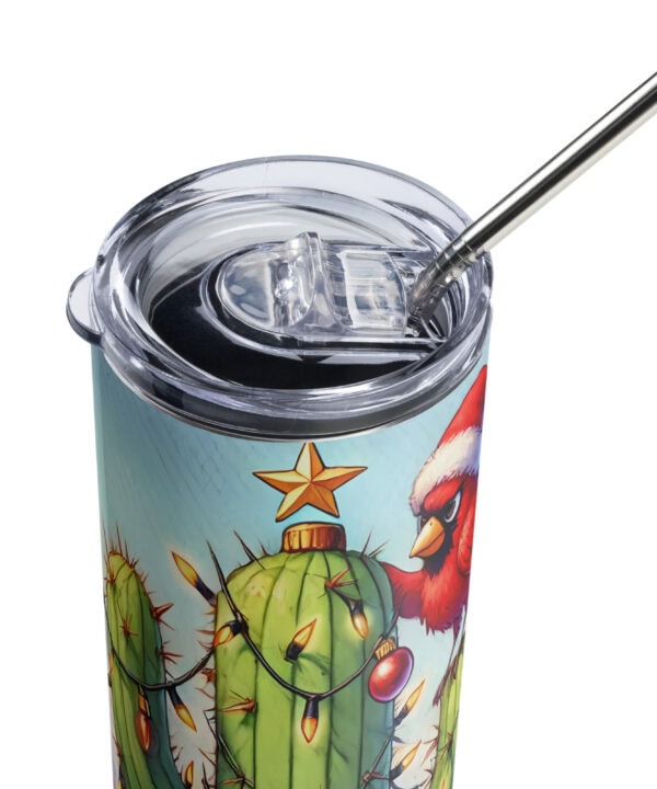 Desert Christmas Cactus Tumbler | Festive Cardinals Cup – white detail