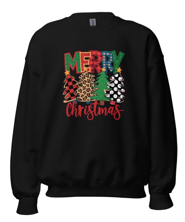 Merry Christmas Trees Sweatshirt | Cozy Festive Winter Style – black front