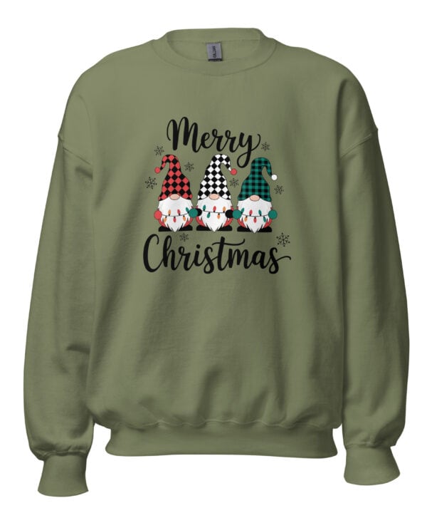 Merry Christmas Gnomes Sweatshirt | Cozy Festive Charm – green front