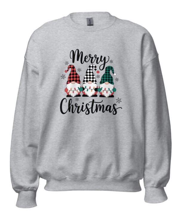 Merry Christmas Gnomes Sweatshirt | Cozy Festive Charm – grey front