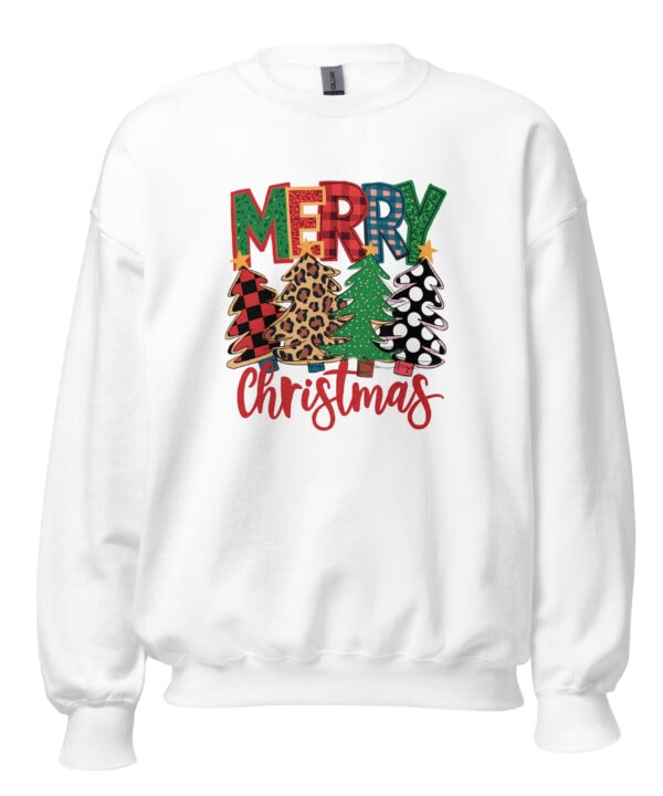 Merry Christmas Trees Sweatshirt | Cozy Festive Winter Style – white front