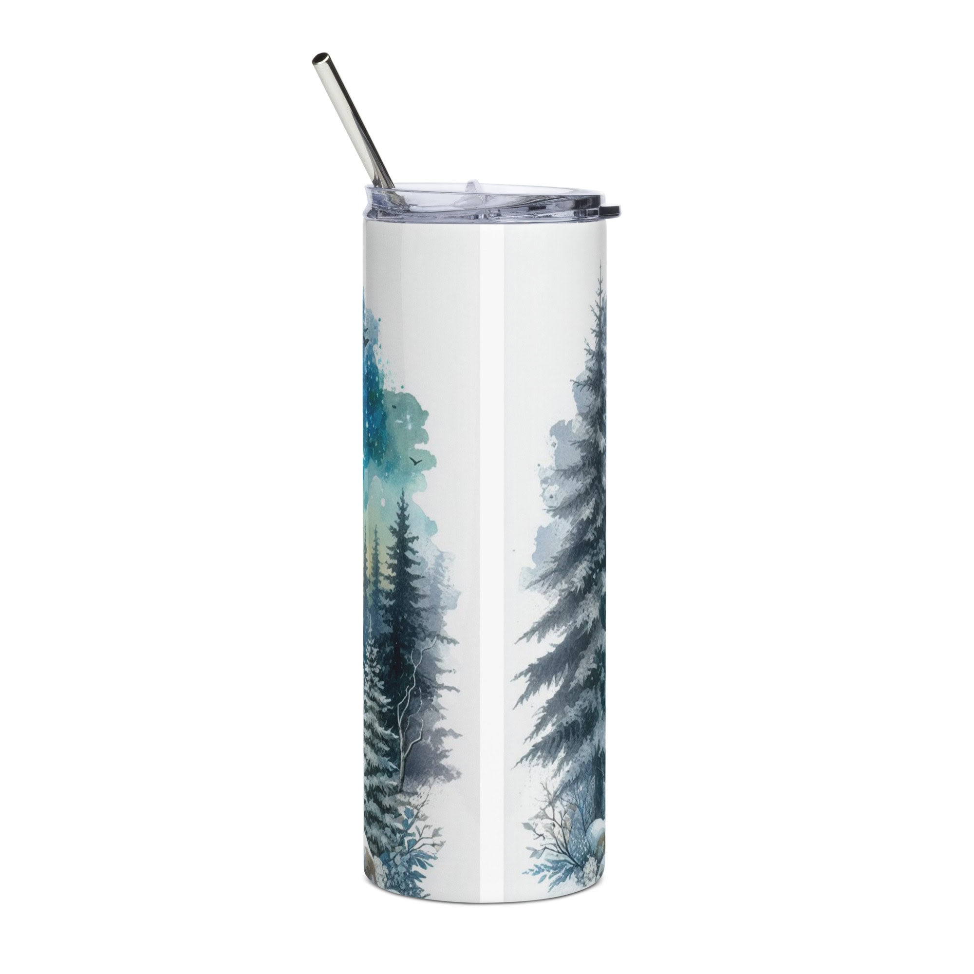 Wolf Moon Tumbler | Winter Forest Nightscape – white back